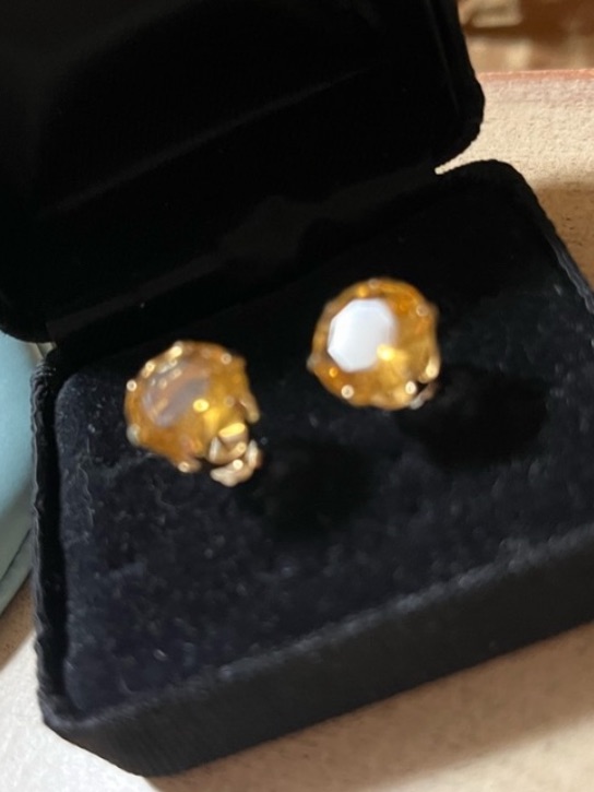 Ross-Simons Round Natural Citrine Solitaire Stud Earring’s 14k Solid Gold Nwt